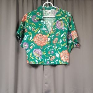 Md Marc New York Jeans Floral Green Button-Up Women's Top